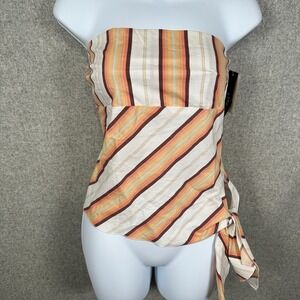 New Zinc XL Womens Top Strapless Striped 2000s Y2K USA Orange White Tie Blouse
